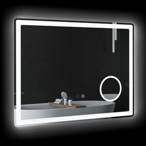 kleankin LED Badezimmerspiegel, Badspiegel mit 3x Vergrößerung, 80 x 60 cm Wandspiegel mit Touch-Funktion, Memory-Funktion, beschlagfreier Lichtspiegel mit 3 Lichtfarben