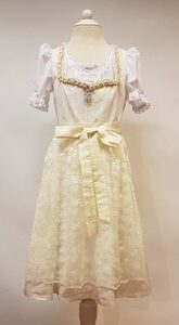 Pezzo D'oro Dirndl Kommuniondirndl Farbe creme, Kommunionkleid mit Spitzenschürze, aus feinem Jacquard, leicht glänzend, Hochzeitsdirndl Mädchen