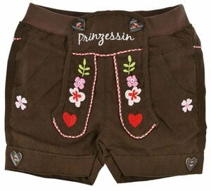 BONDI Shorts Baby Mädchen Trachten Hose "Prinzessin" 86443, Braun - Kinderhose Blumenstickerei Herzknöpfe