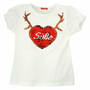 BONDI T-Shirt Mädchen Shirt Miss Alpenglück "Süße" mit Herz Applikation und Wendepailletten 26045 - Weiß Rot