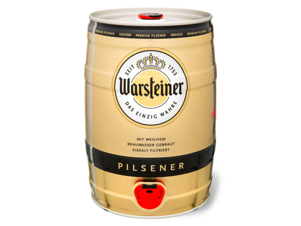 Bild 1 von Warsteiner Premium Pilsener 5 L Bierfass mit Zapfhahn, Pfandfrei 4,8 % Vol