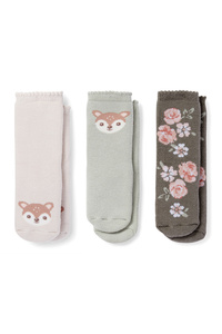 C&A Multipack 3er-Rehkitz-Baby-Socken mit Motiv-Winter, Grün, Größe: 21-23