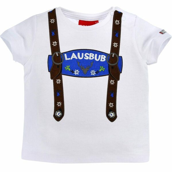 Bild 1 von BONDI T-Shirt Baby Jungen Hosenträger Trachten Shirt "Lausbub" 91325, Kurzarm Weiß Blau