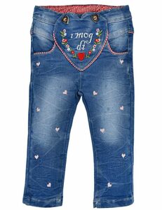 BONDI Bequeme Jeans Baby Mädchen Trachten Hose "I mog di" 86565 - Blau, Jogg Denim Elastisch mit Herzen