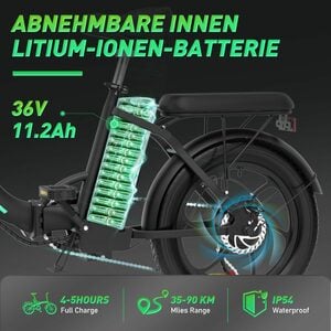 HITWAY E-Bike 20" Fat Tire klapprad,250W/36V/11,2Ah Max.Reichweite bis zu 35-90km