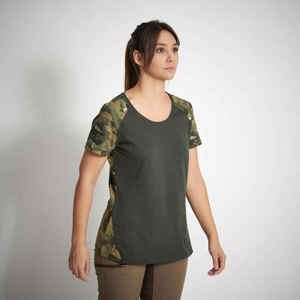 T-Shirt 300 Damen Baumwolle Camouflage grün