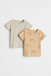 H&M 2er-Pack Baumwoll-T-Shirts Beigemeliert, T-Shirts & Tops in Größe 68. Farbe: Beige marl