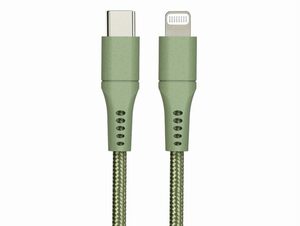 Networx Daten- und Ladekabel, USB-C auf Lightning, 1 m, Stoffmantel, grün