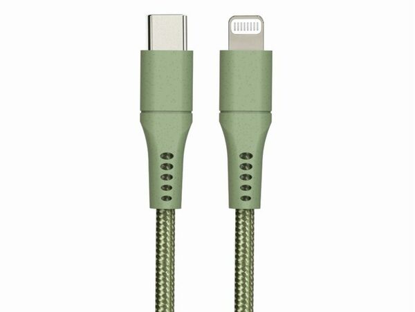Bild 1 von Networx Daten- und Ladekabel, USB-C auf Lightning, 1 m, Stoffmantel, grün