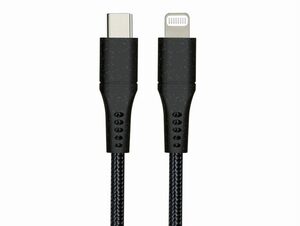 Networx Daten- und Ladekabel, USB-C auf Lightning, 2 m, Stoffmantel, schwarz