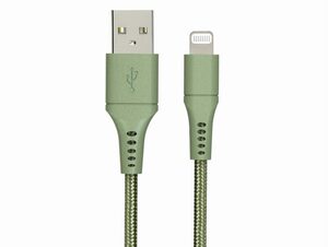 Networx Daten- und Ladekabel, USB-A auf Lightning, 2 m, Stoffmantel, grün