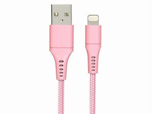 Networx Daten- und Ladekabel, USB-A auf Lightning, 1 m, Stoffmantel, rosa