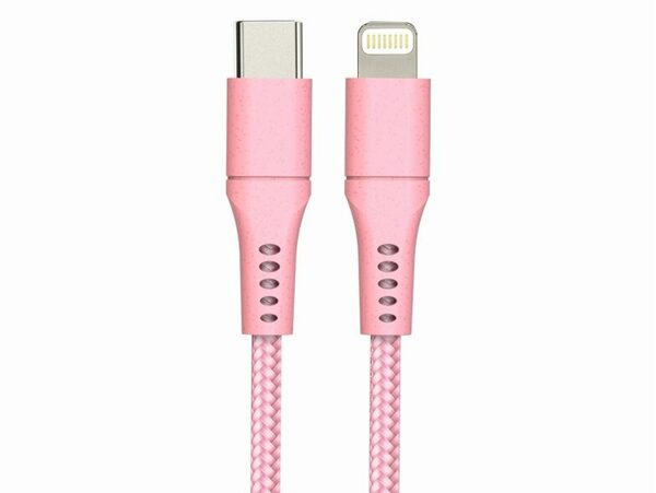 Bild 1 von Networx Daten- und Ladekabel, USB-C auf Lightning, 1 m, Stoffmantel, rosa