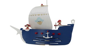 Pendelleuchte Piratenschiff Holz blau, weiß mehrfarbig Maße (cm): B: 60 H: 35 Geschenkideen