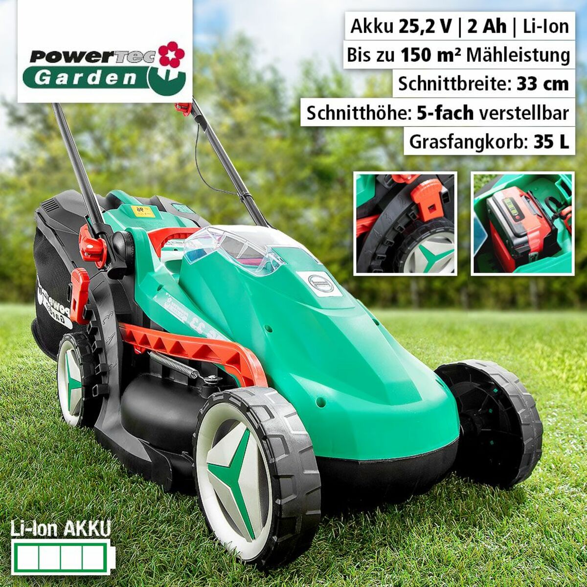 Bild 1 von Powertec Garden Li-Ion Akku Rasenmäher PG 33