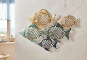 HomeLiving Wanddeko "Fischschwarm", Used-Look, lackiertes Metall, trendiger Look, Design