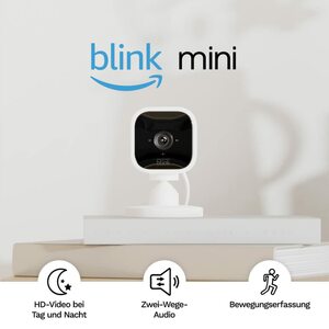 Blink Mini – Kompakte, smarte Plug-in-Überwachungskamera für innen, 1080p-HD-Video, Nachtsicht, Zwei-Wege-Audio, Bewegungserfassung; einfache Einrichtung, funktioniert mit Alexa – 1 Kamera (weiß)