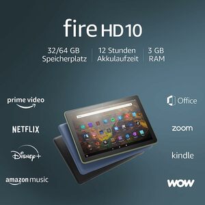 Fire HD 10-Tablet | 25,6 cm (10,1 Zoll) großes Full-HD-Display (1080p), 32 GB, schwarz – mit Werbung