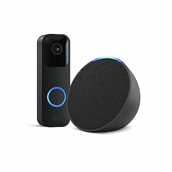 Bild 1 von Blink Video Doorbell, schwarz, Funktionert mit Alexa + Wir stellen vor: Echo Pop | Anthrazit - Smart Home-Einsteigerpaket