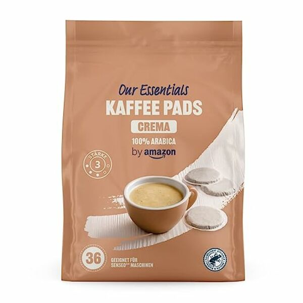 Bild 1 von Our Essentials by Amazon Kaffeepads Crema 100% Arabica, Geeignet für Senseo Maschinen, Mittlere Röstung, 36 Stück, 1er-Pack