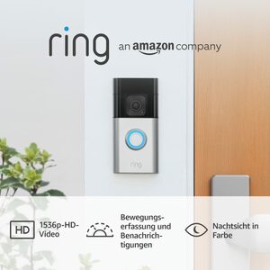 Wir stellen vor: Ring Battery Video Doorbell Plus von Amazon | Kabellose Videotürklingel mit Kamera, 1536p-HD-Video, Kopf-bis-Fuß-Aufnahme, Nachtsicht in Farbe, WLAN, Selbstinstallation