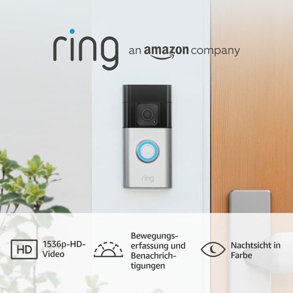 Bild 1 von Wir stellen vor: Ring Battery Video Doorbell Plus von Amazon | Kabellose Videotürklingel mit Kamera, 1536p-HD-Video, Kopf-bis-Fuß-Aufnahme, Nachtsicht in Farbe, WLAN, Selbstinstallation