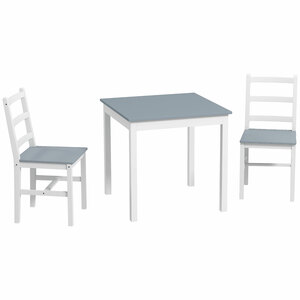 HOMCOM Essgruppe 3er-Set, v, Küchentisch-Set für 2 Personen, Esszimmergruppe, Tischgruppe für Küche, Wohnzimmer, Kiefernholz, Grau+Weiß