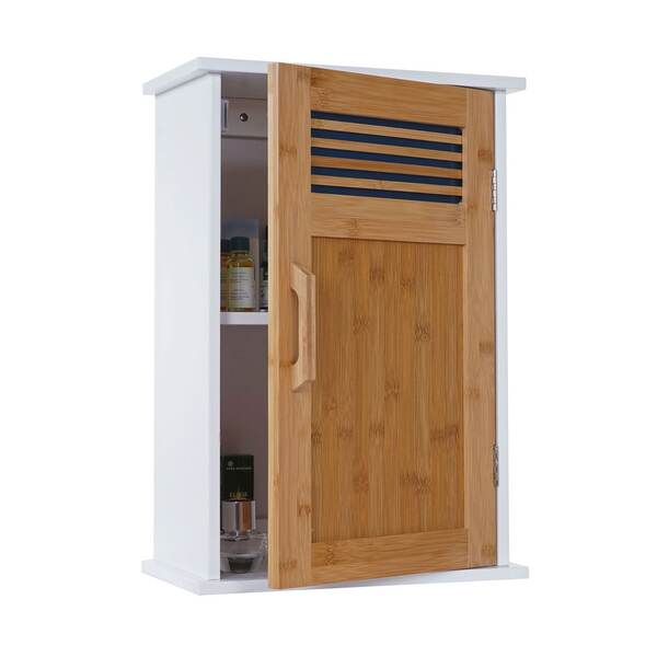 Bild 1 von Hängeschrank MCW-A85, Badschrank Wandschrank Bambus, 52x35x21cm weiß