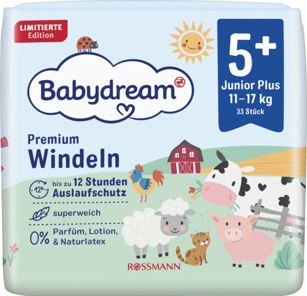 Bild 1 von Babydream Premium Windel Größe 5+ Junior+, 33 Stück, 11-17 kg