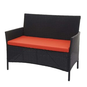 Poly-Rattan Gartenbank Hamar, Sitzbank Bank ~ schwarz, Kissen terracotta