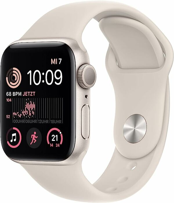 Bild 1 von Apple Watch SE (2. Generation) (GPS, 40mm) Smartwatch - Aluminiumgehäuse Polarstern, Sportarmband Polarstern - Regular. Fitness-und Schlaftracker, Unfallerkennung, Herzfrequenzmesser, Wasserschutz