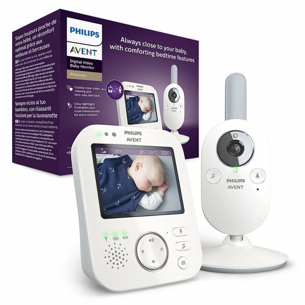 Bild 1 von Philips Avent Babyphone mit Kamera, Tag- und Nachtsicht, hohe Reichweite, Eco-Mode, FHSS-Technologie, 3,3 Zoll Farbbildschirm, 10 Stunden Akkulaufzeit, weiß (Modell SCD843/26)