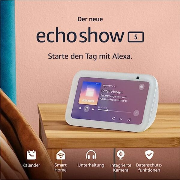 Bild 1 von Der neue Echo Show 5 (3. Gen.) | Kompakter smarter Touchscreen mit Alexa zum Steuern deines Smart Homes und mehr | Weiß