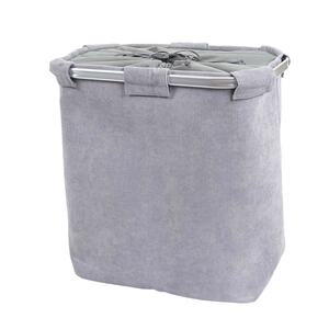 Wäschesammler MCW-C34, Laundry Wäschebox Wäschekorb Wäschebehälter mit Netz, 2 Fächer 56x49x30cm 82l ~ cord grau