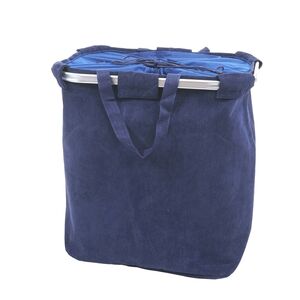 Wäschesammler MCW-C34, Laundry Wäschekorb Wäschebehälter mit Kordelzug, 2 Fächer Henkel 54x52x32cm 89l ~ cord blau