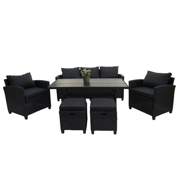 Bild 1 von Poly-Rattan Garnitur MCW-E95, Garten-/Lounge-Set Sitzgruppe, Spun Poly halbrundes Rattan ~ schwarz, Kissen anthrazit