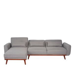 Sofa MCW-J20, Couch Ecksofa, L-Form 3-Sitzer Liegefläche Schlaffunktion Stoff/Textil ~ grau