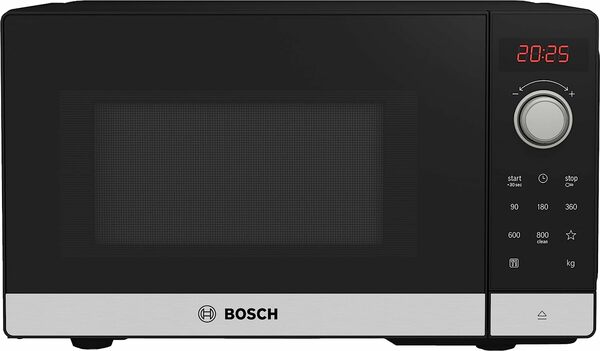 Bild 1 von Bosch FFL023MS2 Serie 2 Mikrowelle, 26 x 44 cm, 800 W, Drehteller 27 cm, Türanschlag Links, AutoPilot 7 7 Automatikprogramme, Reinigungsunterstützung, LED-Touchdisplay, Edelstahl