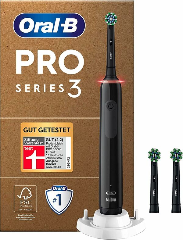 Bild 1 von Oral-B Pro Series 3 Plus Edition Elektrische Zahnbürste, 3 Aufsteckbürsten, mit visueller 360° Andruckkontrolle für Zahnpflege, recycelbare Verpackung, Designed by Braun, schwarz