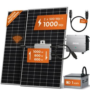 Solarway Balkonkraftwerk 1000W + 1 kWh Speicher Komplett Set, 600/800/1000W Ausgang einstellbar, JaSolar, Zendure & Deye +APP