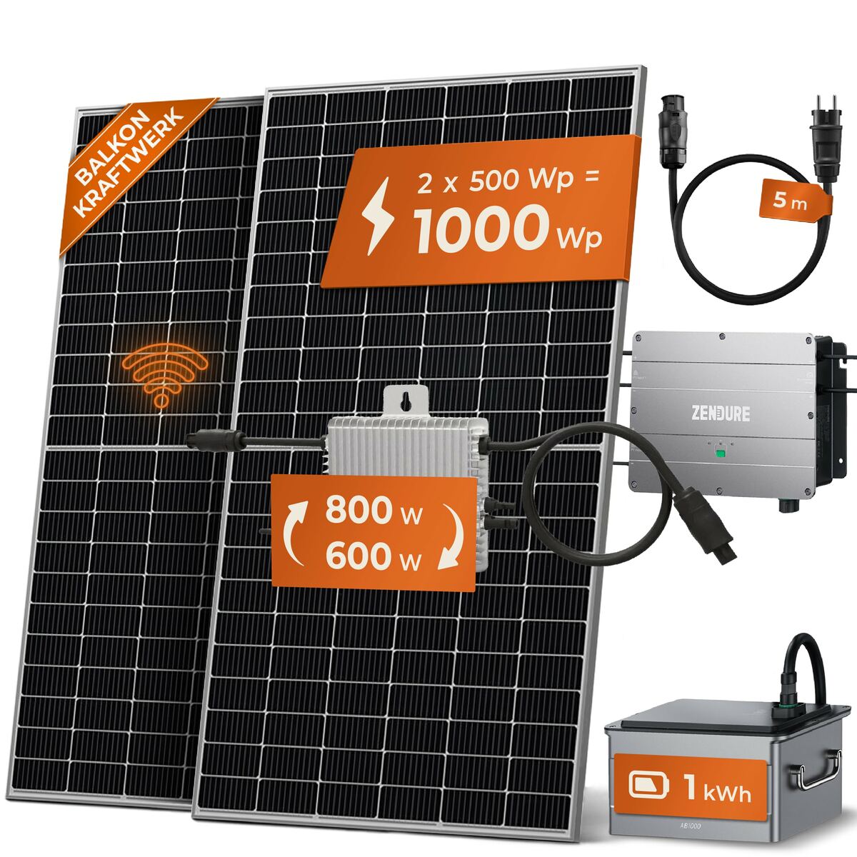 Solarway Balkonkraftwerk 1000W + 1 KWh Speicher Komplett Set, 600/800W ...