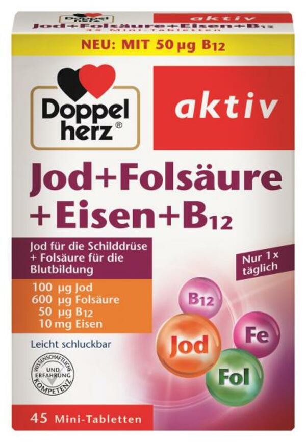 Bild 1 von Doppelherz aktiv Jod + Folsäure + Eisen + B12 - 45 Mini Tabletten