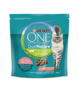 PURINA ONE® Trockenfutter für Katzen DualNature, Adult, Spirulina & Lachs, 650 g