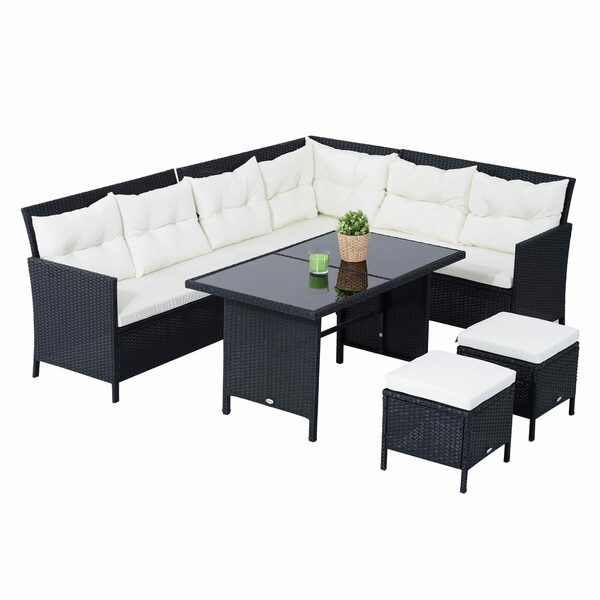 Bild 1 von Outsunny Sitzgruppe, (Set, 18-tlg., Tisch 2Sicherheitsglasplatten 2Doppelsofa Ecksofa 2Hocker; Sitzkissen)