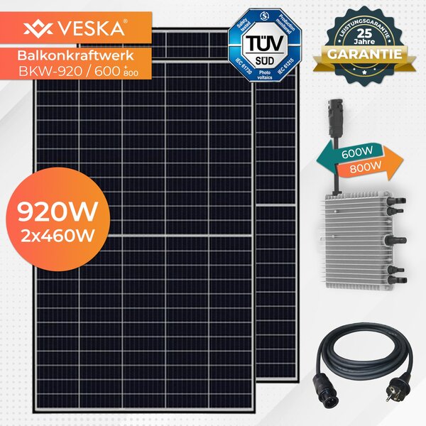 Bild 1 von Veska 920 W / 600+800W Balkonkraftwerk Photovoltaik Solaranlage Steckerfertig WIFI Smart
