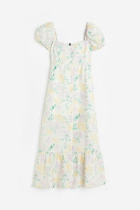 H&M Durchgeknöpftes Kleid mit Puffärmeln Cremefarben/Geblümt, Party kleider in Größe 38. Farbe: Cream/floral