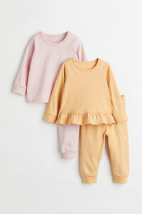 H&M 2er-Pack Baumwollpyjamas Hellrosa/Gelb in Größe 50. Farbe: Light pink/yellow