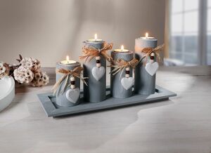 HomeLiving Teelichthalter "Tablett" Kerzendeko, Kerzenständer, Säulen Herz, Wohnaccessoires
