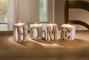 HomeLiving Teelichthalter "Home", 4tlg. Kerze Schein Leuchte Lampe brennen