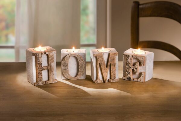 Bild 1 von HomeLiving Teelichthalter "Home", 4tlg. Kerze Schein Leuchte Lampe brennen